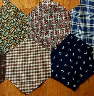 102 Antique/Vintage honeycomb/hexagon Quilt Fabric Blocks Some Hand Sewn 5