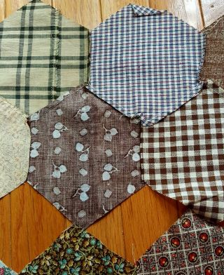 102 Antique/Vintage honeycomb/hexagon Quilt Fabric Blocks Some Hand Sewn 6