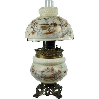 Rare Mount Washington Banquet Lamp With Bicyclists - 1880 