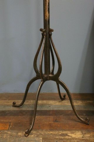 Vintage Antique Hall Tree Coat Rack Gold paint Cast Iron Legs 8 Hook Hats old 10