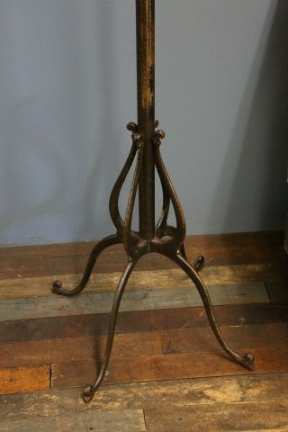 Vintage Antique Hall Tree Coat Rack Gold paint Cast Iron Legs 8 Hook Hats old 6