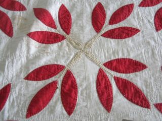 VINTAGE 1800S RED & WHITE HAND STITCHED AND QUILTED VEGETABLE DYE TURKEY TRACKS? 4