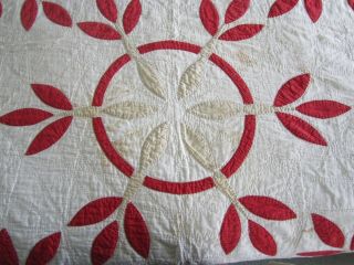 VINTAGE 1800S RED & WHITE HAND STITCHED AND QUILTED VEGETABLE DYE TURKEY TRACKS? 5