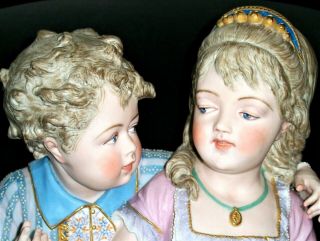 Antique French Paris Sevres Girl & Boy Courting Couple In Love Bisque Figurine