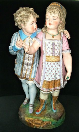 ANTIQUE FRENCH PARIS SEVRES GIRL & BOY COURTING COUPLE IN LOVE BISQUE FIGURINE 2