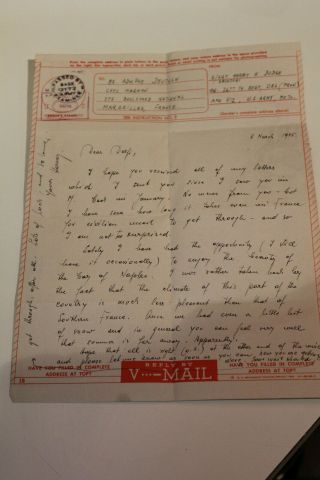 WW2 1945 March 8 US Army letter,  OSS regt,  Passed by army examiner STAMP Censor 5