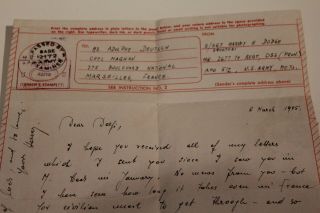 WW2 1945 March 8 US Army letter,  OSS regt,  Passed by army examiner STAMP Censor 6