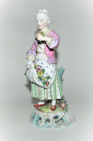 Antique Dresden Meissen Style Polychrome Porcelain Flower Lady Figurine