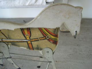 19th Century Primitive Gibbs Toy Horse and Red Paint Wood Wagon AAFA 12