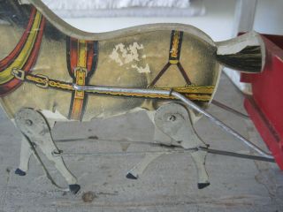 19th Century Primitive Gibbs Toy Horse and Red Paint Wood Wagon AAFA 5