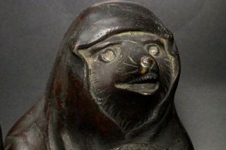 BOS123 Japanese old Bronze raccoon dog ornament okimono Jedi hermit 11