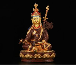 12 " Tibet Tibetan Buddhism Copper Gilt Hand Painting Padmasambhava Buddha Statue