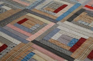 Antique Hand Stitched Calico Log Cabin Quilt 6
