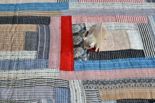 Antique Hand Stitched Calico Log Cabin Quilt 8