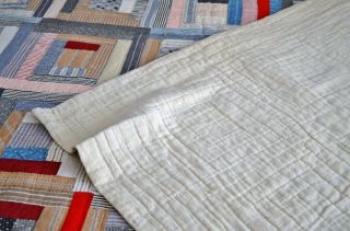 Antique Hand Stitched Calico Log Cabin Quilt 9