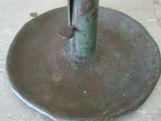 19th Century Primitive Blue Green Paint Tin Candle Holder with Tab AAFA 10