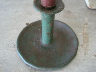 19th Century Primitive Blue Green Paint Tin Candle Holder with Tab AAFA 2