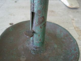 19th Century Primitive Blue Green Paint Tin Candle Holder with Tab AAFA 3