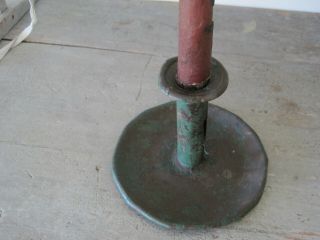 19th Century Primitive Blue Green Paint Tin Candle Holder with Tab AAFA 6
