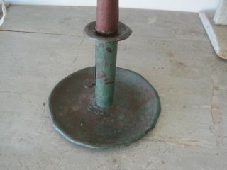 19th Century Primitive Blue Green Paint Tin Candle Holder with Tab AAFA 7