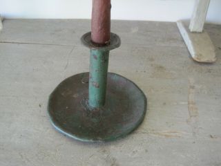 19th Century Primitive Blue Green Paint Tin Candle Holder with Tab AAFA 8