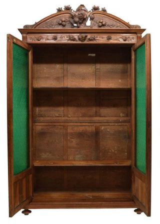 GORGEOUS VICTORIAN HEAVILY CARVED FIGURAL GAME BOOKCASE,  19th century (1800s) 2
