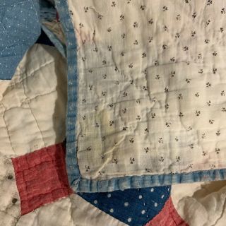 Antique Quilt 1880 - 1910 Octagon Shirting Prints Red Blue & White 70 x 74 