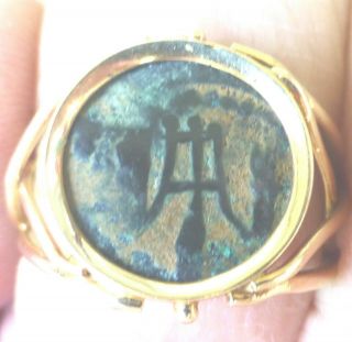 ANCIENT 15C CHINESE MING DYNASTY 14K YELLOW GOLD BRONZE COIN RING RING SIZE 8 10