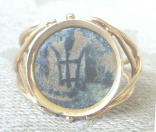 ANCIENT 15C CHINESE MING DYNASTY 14K YELLOW GOLD BRONZE COIN RING RING SIZE 8 2