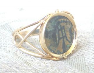 ANCIENT 15C CHINESE MING DYNASTY 14K YELLOW GOLD BRONZE COIN RING RING SIZE 8 5