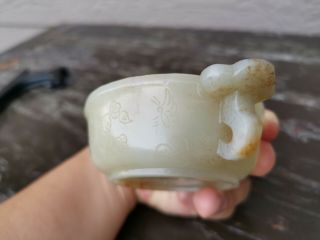 From Old Estate Chinese Qing Yellow Skin White Jade Libation Cup Asian China 6