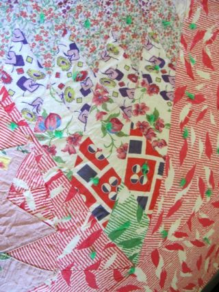 OUTSTANDING Vintage Hand Pieced Feed Sack Tied LONE STAR Quilt; 10