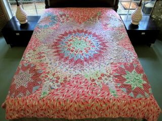 Outstanding Vintage Hand Pieced Feed Sack Tied Lone Star Quilt;