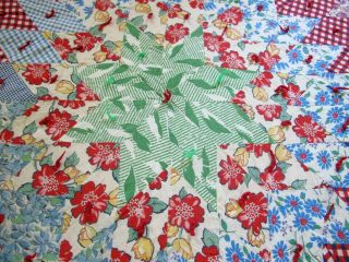 OUTSTANDING Vintage Hand Pieced Feed Sack Tied LONE STAR Quilt; 6