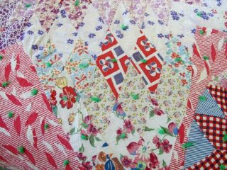 OUTSTANDING Vintage Hand Pieced Feed Sack Tied LONE STAR Quilt; 7
