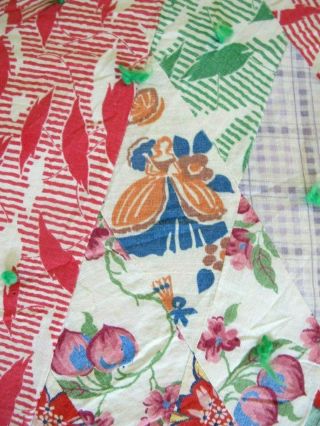 OUTSTANDING Vintage Hand Pieced Feed Sack Tied LONE STAR Quilt; 8