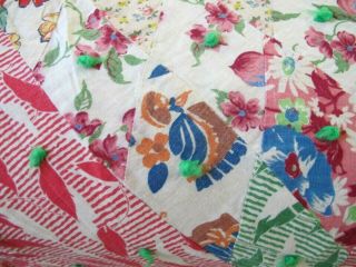 OUTSTANDING Vintage Hand Pieced Feed Sack Tied LONE STAR Quilt; 9
