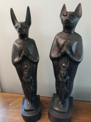 2 16 " Ancient Egyptian Anubis Vintage Gods Dog Statue Carved Stone Black Egypt