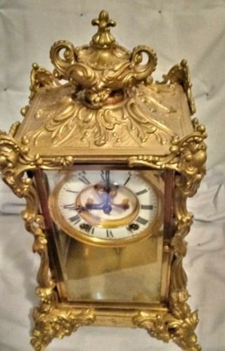 Antique Ansonia Ornate Gilded Bronzed Crystal Regulator Clock 2