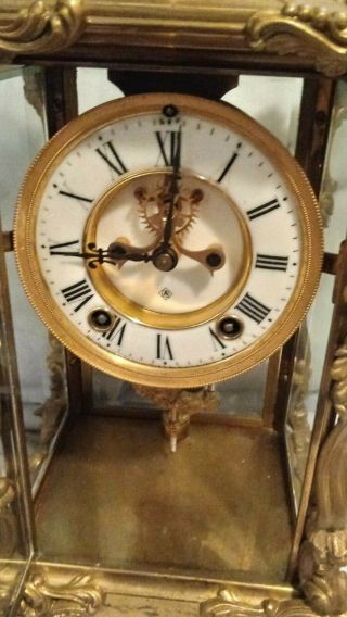 Antique Ansonia Ornate Gilded Bronzed Crystal Regulator Clock 8