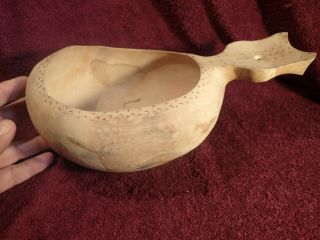 XXX - LARGE DECORATED WOOD DRINKING CUP KUKSA FOLK ART SCANDINAVIA SAMI FINLAND 4