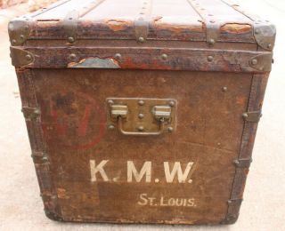 Old Louis Vuitton Steamer Trunk Monogrammed Canvas - Red Tag - Brass Handles 10