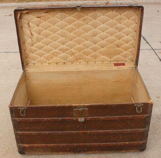 Old Louis Vuitton Steamer Trunk Monogrammed Canvas - Red Tag - Brass Handles 3