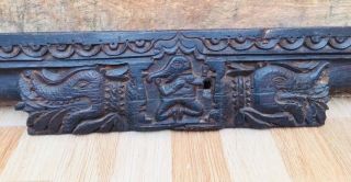 Ancient Rare Wood Fine Hand Carved Hindu Lord Ganesha Elephant Door Panel 2