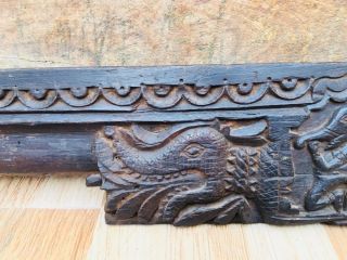 Ancient Rare Wood Fine Hand Carved Hindu Lord Ganesha Elephant Door Panel 3