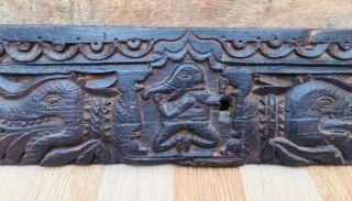 Ancient Rare Wood Fine Hand Carved Hindu Lord Ganesha Elephant Door Panel 7