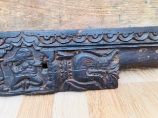 Ancient Rare Wood Fine Hand Carved Hindu Lord Ganesha Elephant Door Panel 8