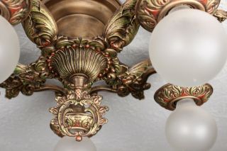 RARE 20 ' s Art Deco Antique Vintage Ceiling Light FIxture CHANDELIER 7