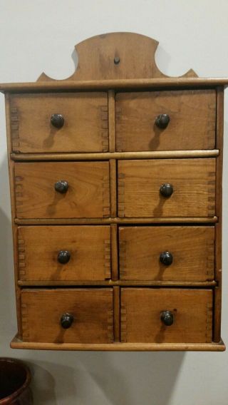 EARLY DOVETAILED ANTIQUE EIGHT DRAWER WOODEN SPICE APOTHECARY CABINET.  AAFA 3