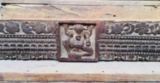Ancient Rare Wood Fine Hand Carved Hindu Lords Ganesha Floral Figure Door Panel